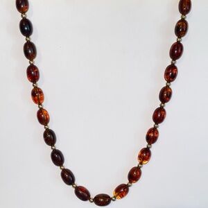 Vintage Lucite Faux Amber and Goldtone Beaded Necklace